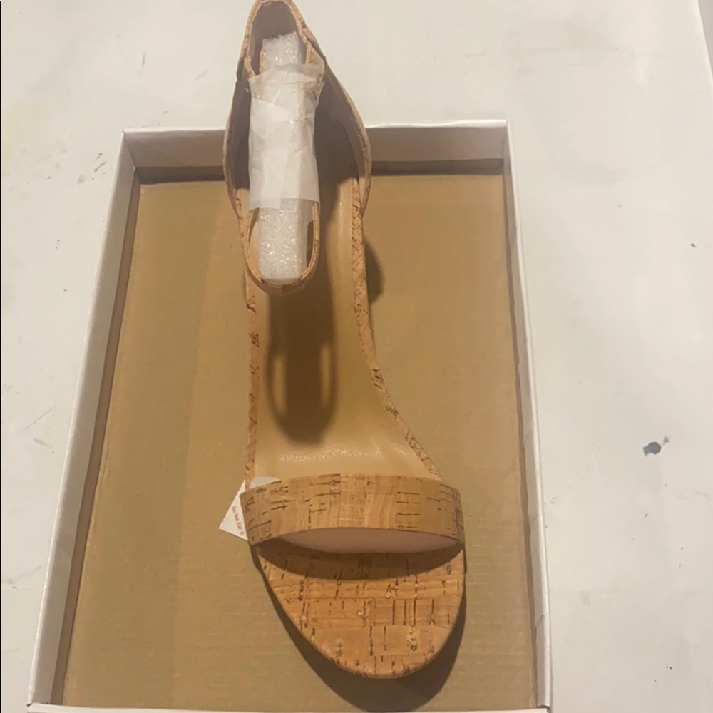 Brand new cork block strap heel